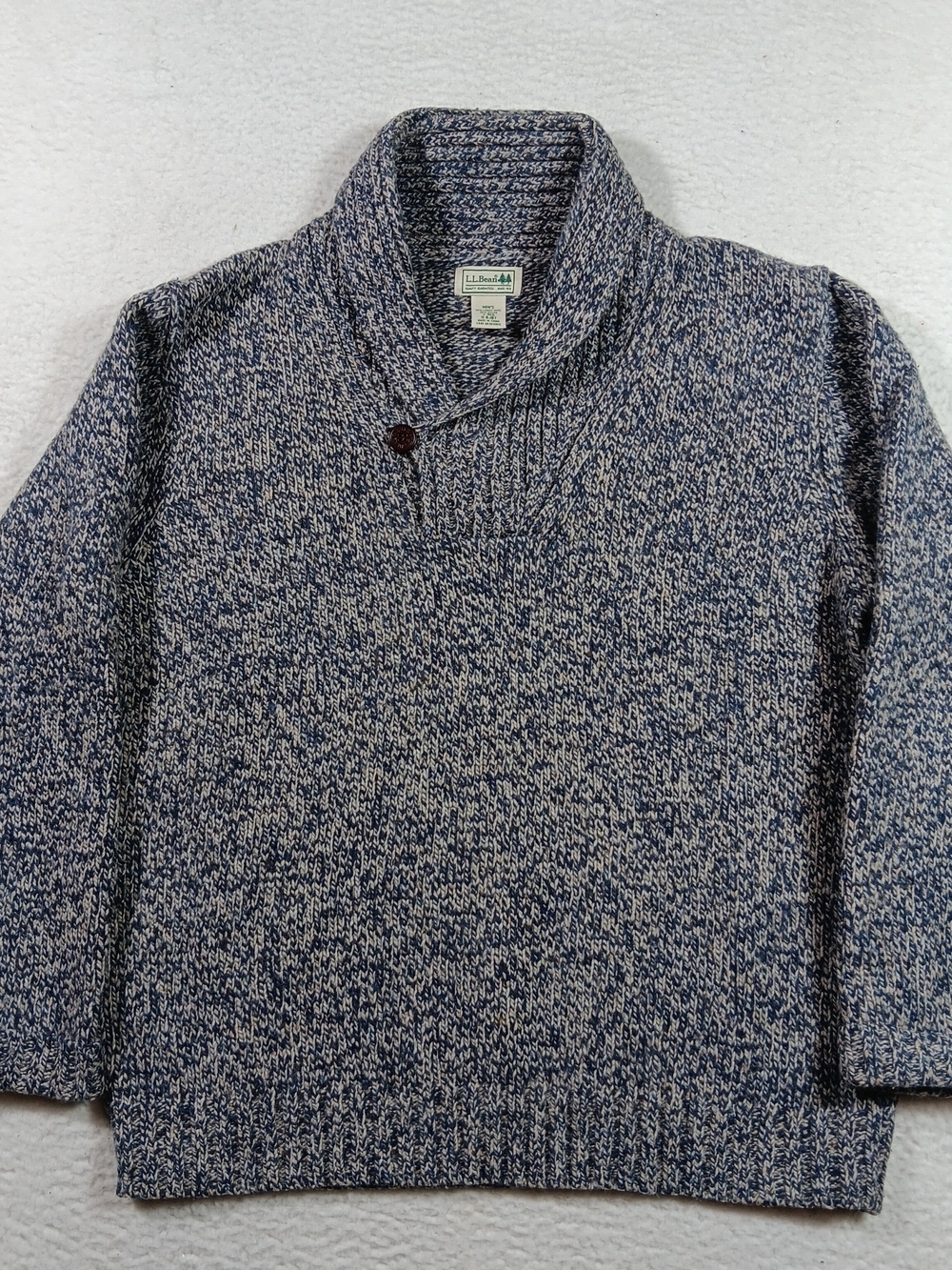 L.L. Bean Sweater Mens Large Shawl Collard Marled Lambswool Fisherman